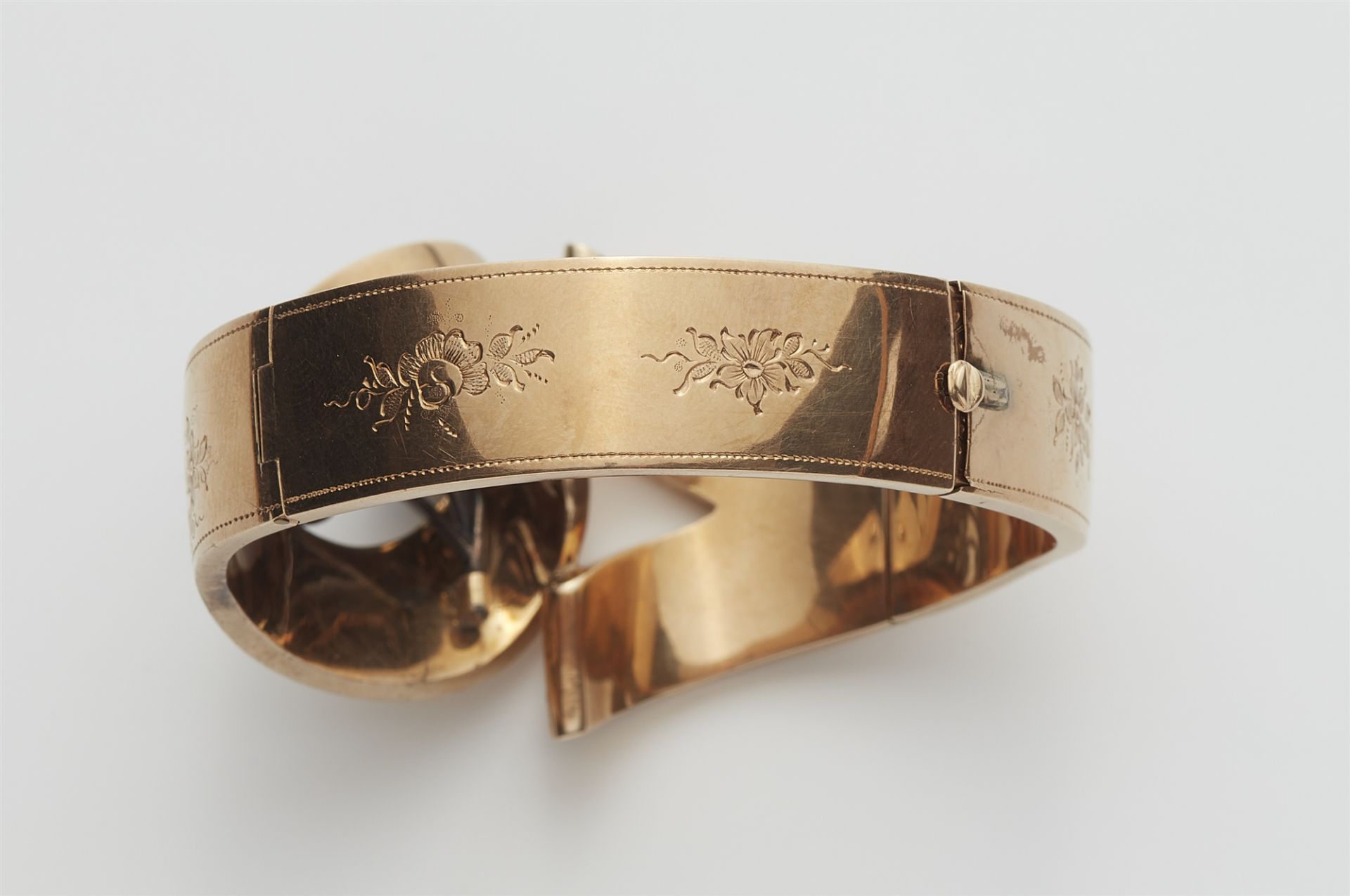 A 14k red gold silver and diamond bangle. - Image 3 of 3