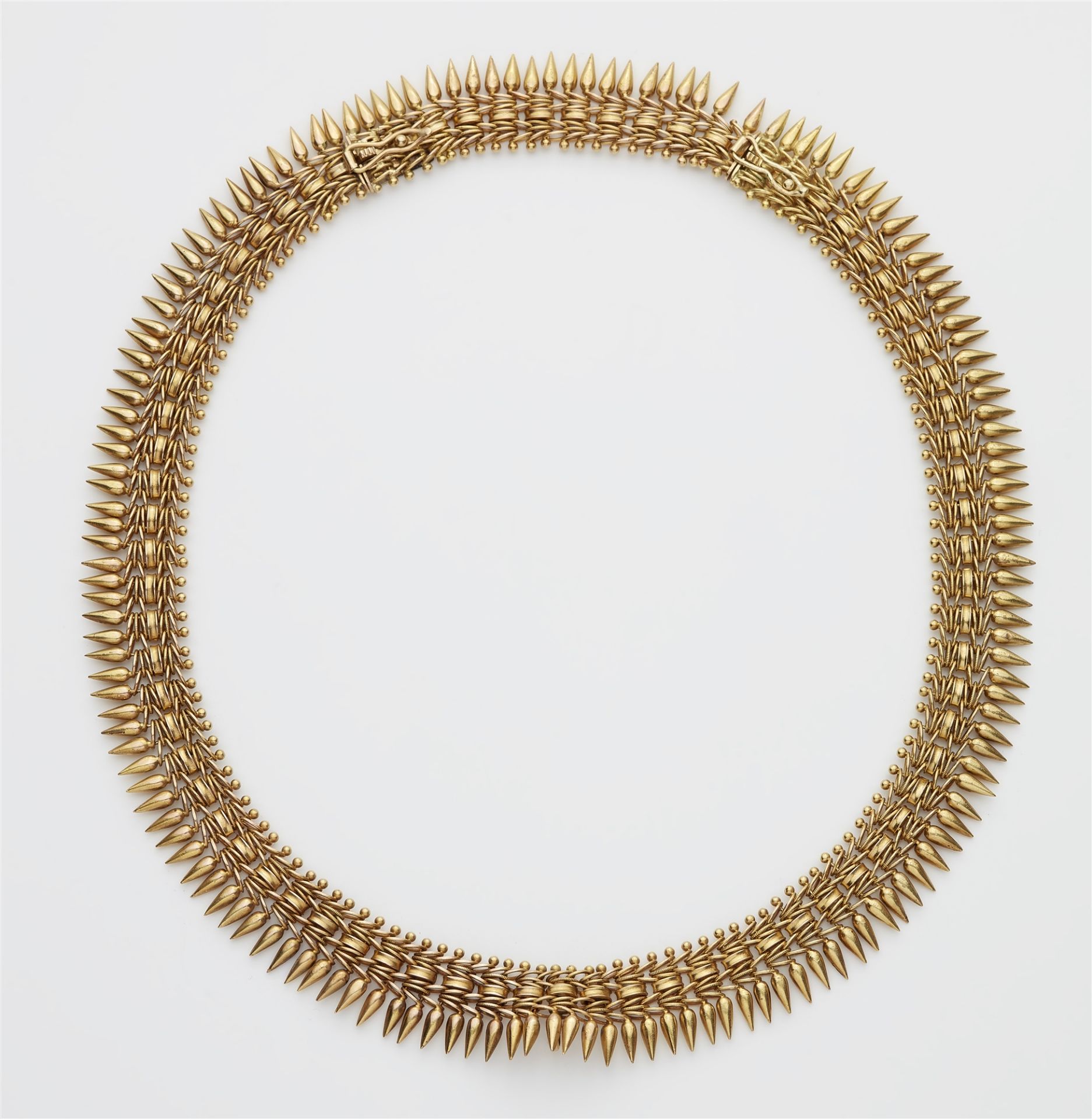 A gold plated copper Neo Etruscan fringe necklace.