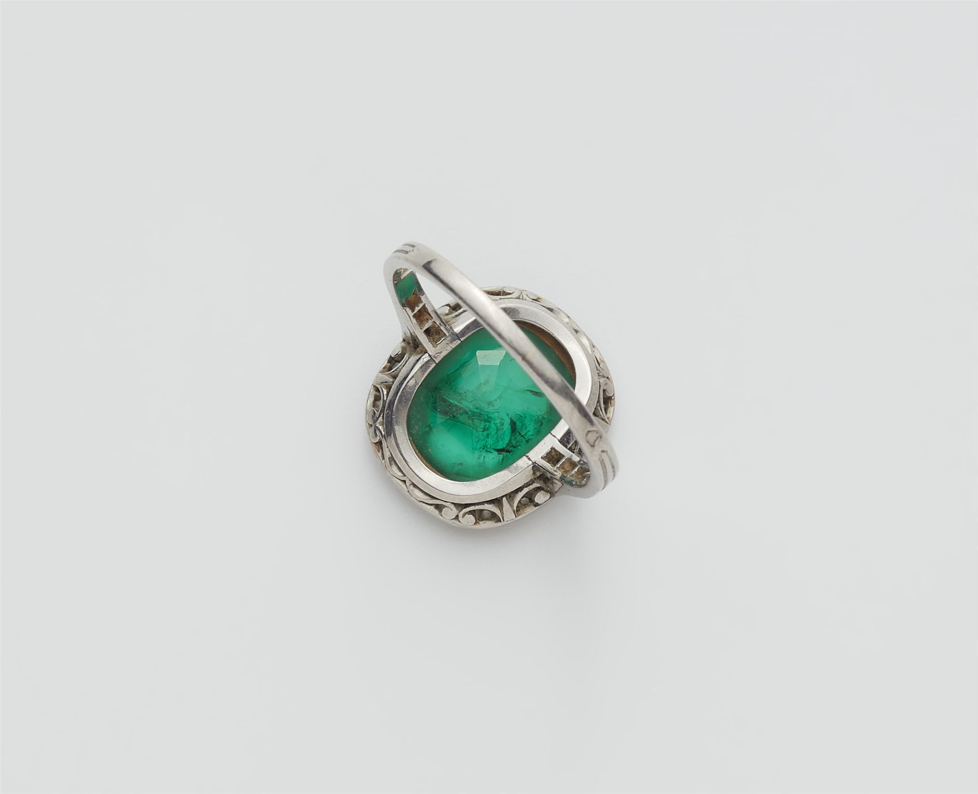 A French platinum, diamond and Colombian emerald Belle Epoque ring. - Image 2 of 2