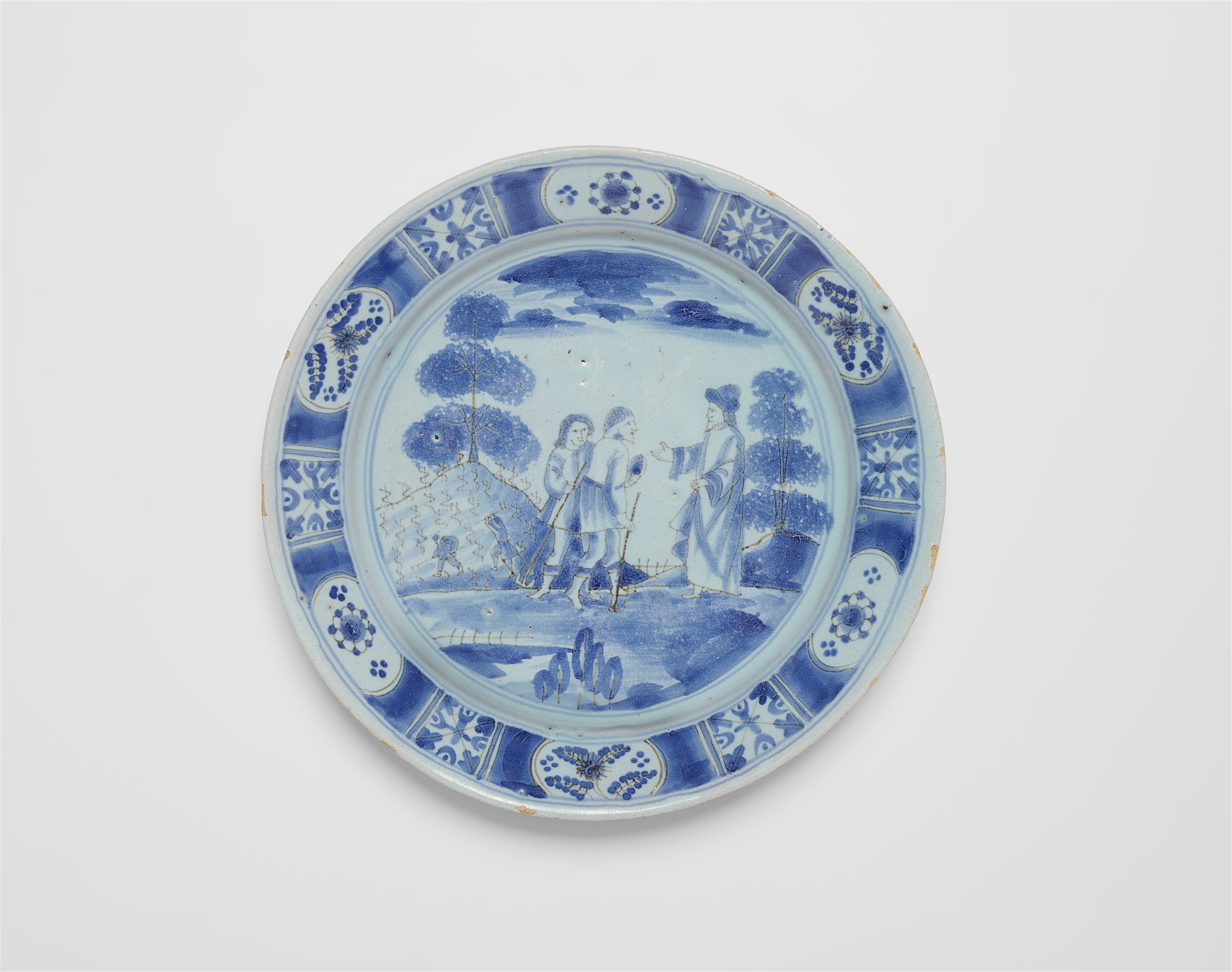 A Hanau faience plate with a Biblical scene