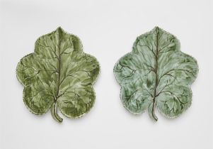 A pair of Proskau faience leaf rim dishes