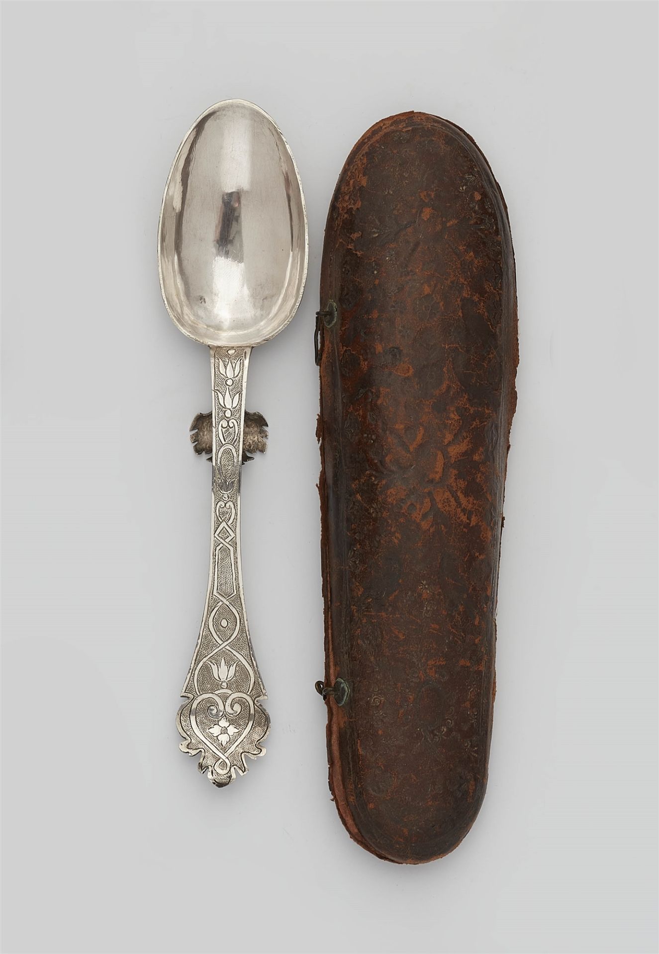 A Nuremberg silver spoon in a fitted case
