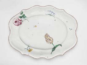 An oval Strasbourg faience platter with 'fleur fines' decor