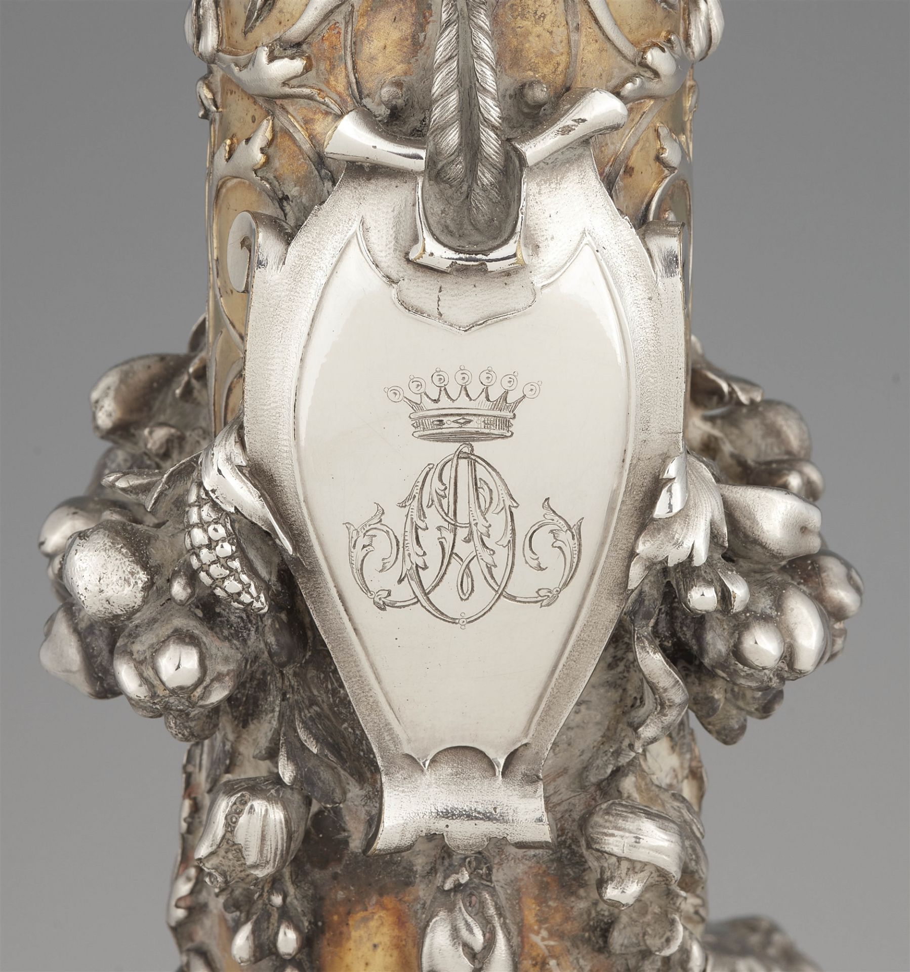 A silver and gold plated bronze candelabra made for Baron Abraham Oppenheim - Image 4 of 4