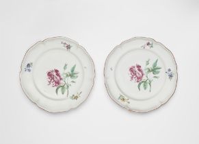 A pair of Strasbourg faience plates with 'fleurs fines' decor