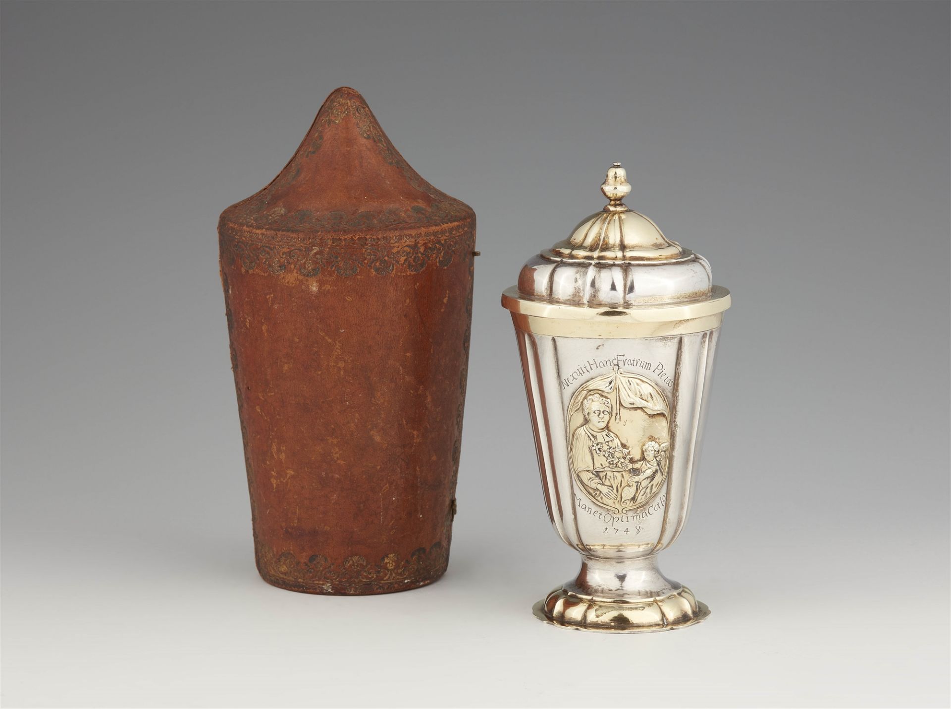 A Silesian parcel gilt silver beaker and cover in a fitted case