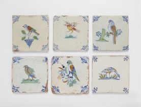 Six Dutch tiles with polychrome birds