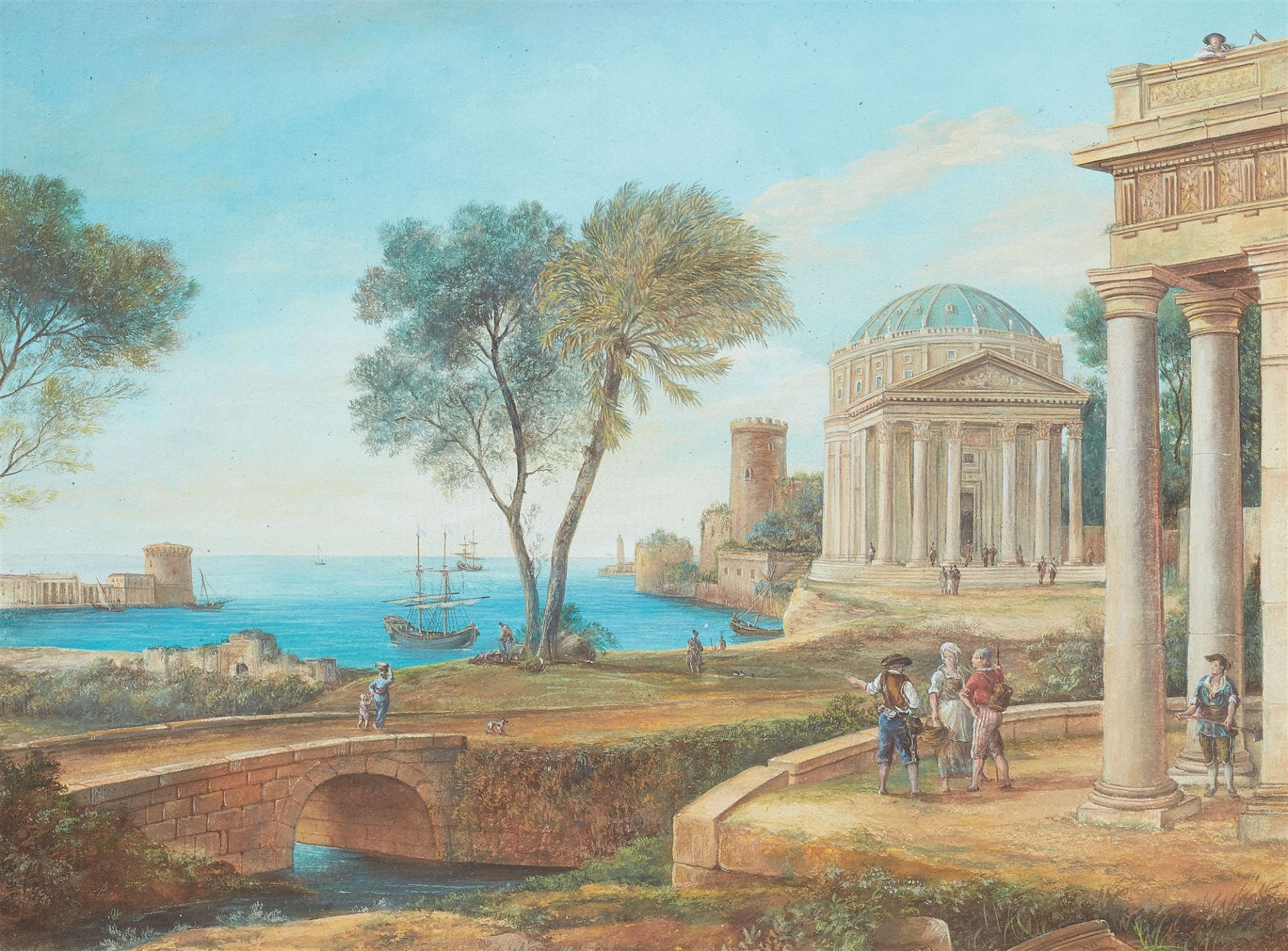 Französischer Meister des 18. Jahrhunderts, Zwei Hafenszenen mit antiken Bauten