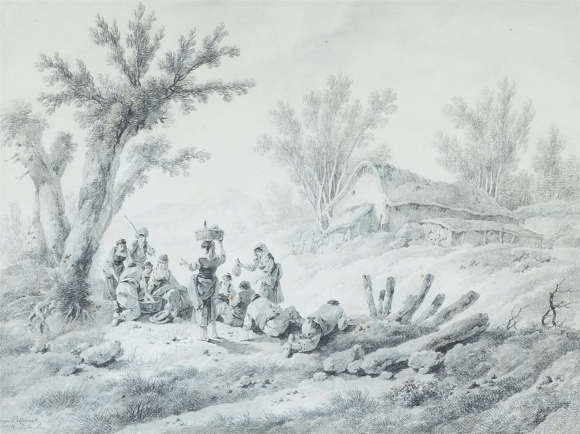 Jean-Baptiste Pillement, Unter einem Baum rastende Landleute