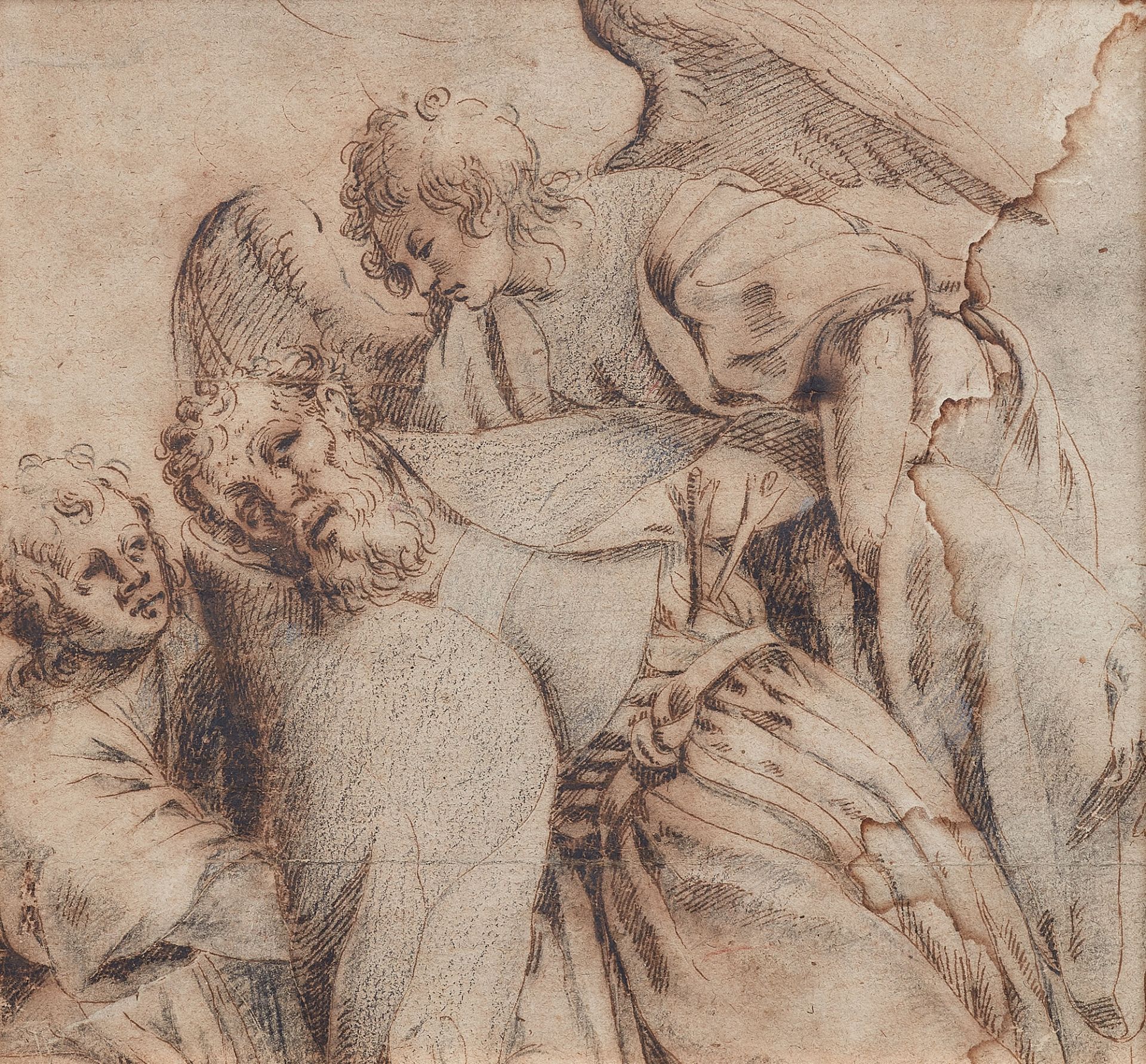 Agostino Carracci, Umkreis, Engel begleiten einen sterbenden Mönch