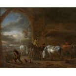 Philips Wouwerman, Stallinterieur mit Reitern und Pferden