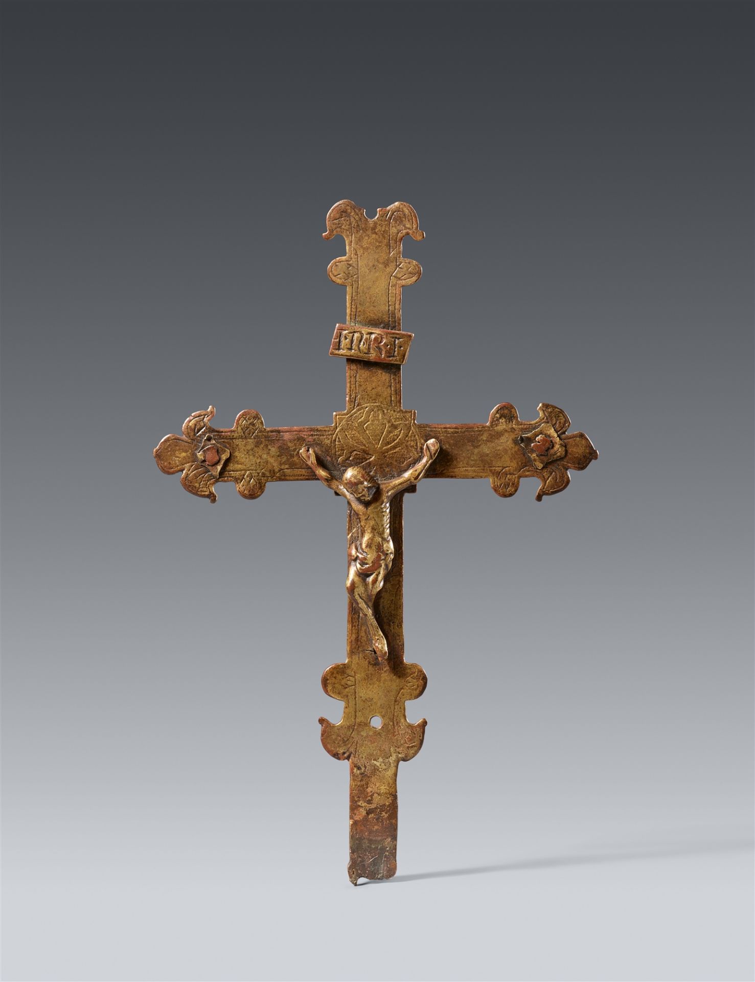 A copper Crucifix, presumably 14th century Italy