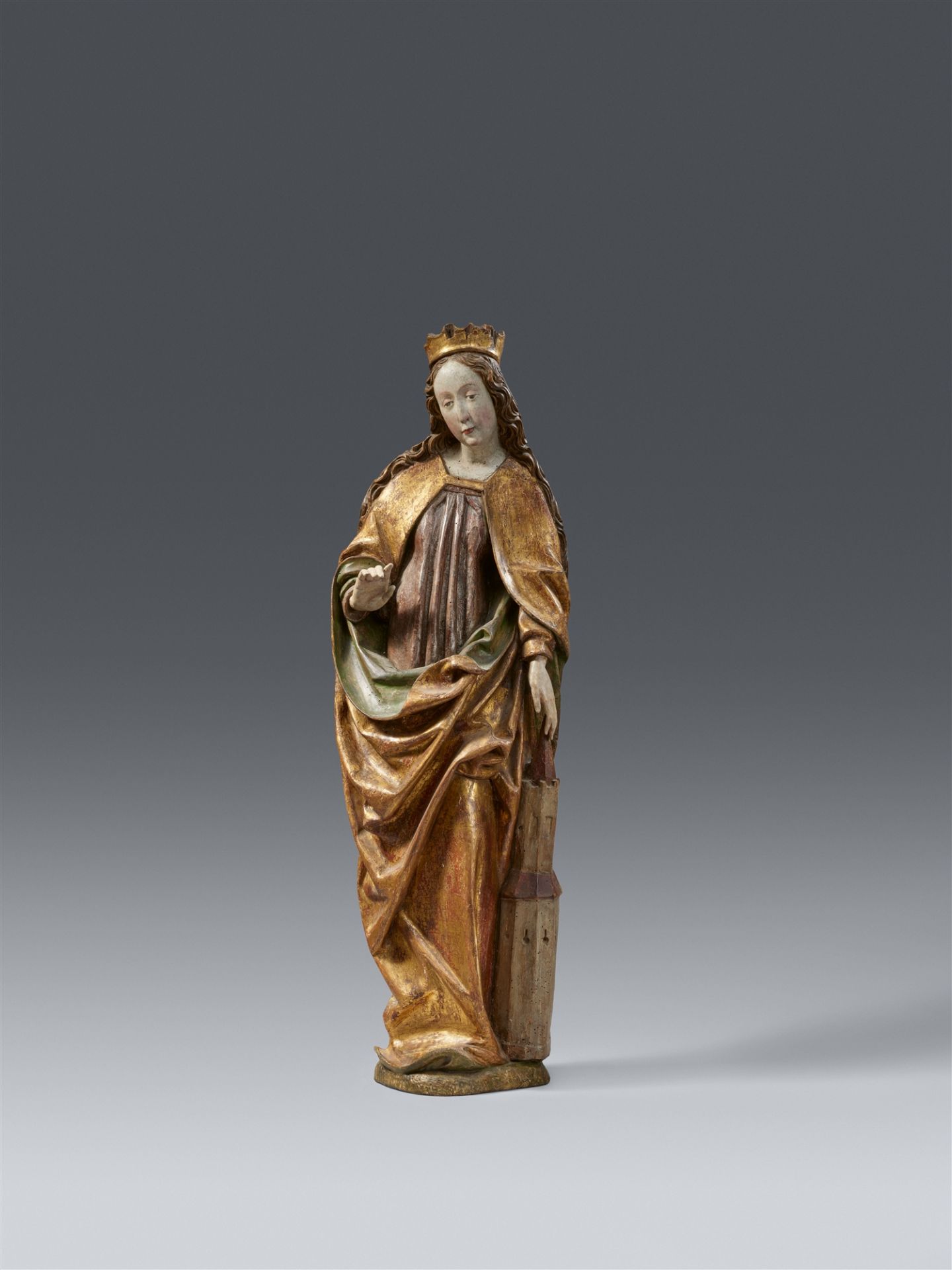 A carved wood figure of St Barbara, presumably Bavaria, around 1480