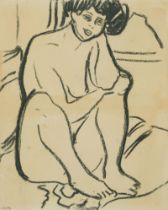Ernst Ludwig Kirchner, Dodo, nackt am Boden sitzend. Verso dasselbe Motiv