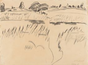 Ernst Ludwig Kirchner, Schilflandschaft (An den Moritzburger Teichen)., Verso: Akte in Wanne