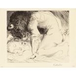 Pablo Picasso, Minotaure caressant du mufle la main d'une dormeuse