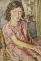 Mela Muter (Maria Melania Mutermilch), Sitzende im rosafarbenen Kleid. Verso: Männliches Portrait