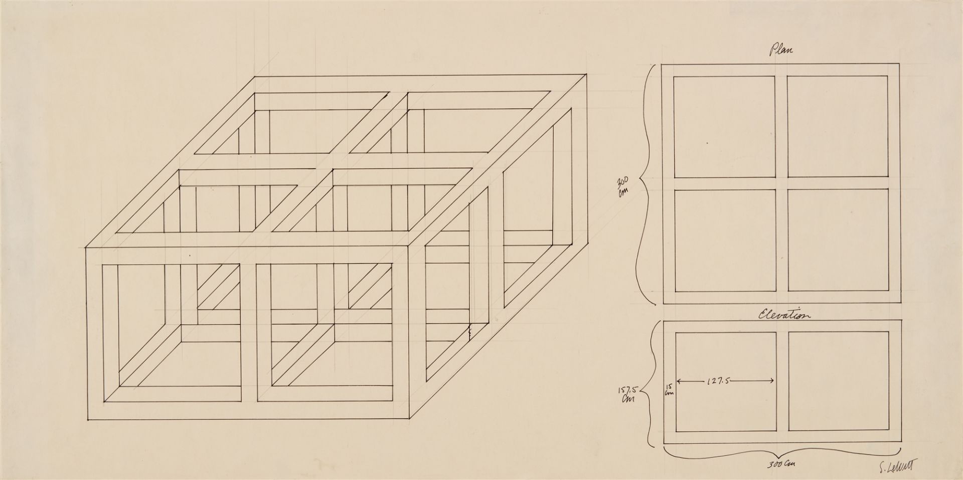 Sol LeWitt, Drawing for four cubes (in a square)