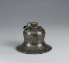 A Bidri silver-inlaid zinc alloy huqqa base. Central India, Deccan, Bidar. Mid-19th century