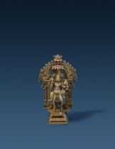 A Karnataka/Maharashtra copper alloy altar of Khandoba und Mhalsa. Central India. 18th/19th century