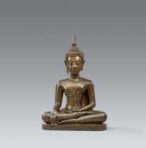 A Thai bronze figure of Buddha Maravijaya. 19th century or earlier