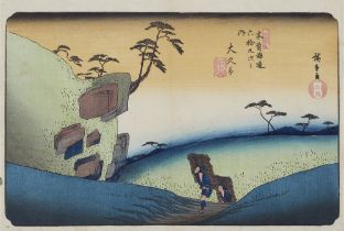 Utagawa Hiroshige, Holzfäller auf dem Heimweg am frühen Abend