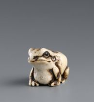 A stag antler ojime of a toad. 19th century