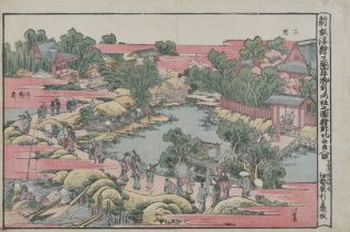 Katsushika Hokusai, Ansicht der Schreine Mimeguri und Ushi Gozen