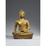A Ratanakosin gilded and lacquered bronze figure of Buddha Shakyamuni. Thailand. 19th century