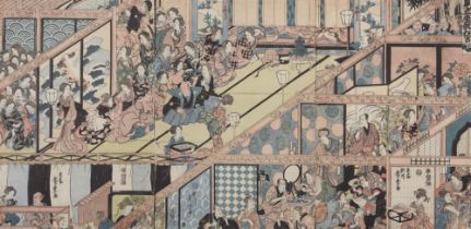 Utagawa Hiroshige, Kabuki-Aufführung in einem Privathaus
