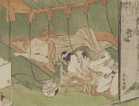 Suzuki Harunobu, Liebespaar unter einem Moskitonetz