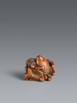 Al boxwood netsuke of a carp in waves. 18th/early 19th century