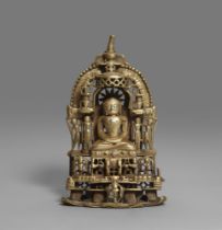 A Gujarati/Rajasthani brass Jain altar of tirthankara Ajitanatha. Western India. Dated 1402