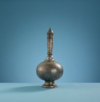 A large Bidri silver-inlaid zinc alloy bottle with stopper. India, Deccan, Bidar. Second half 19th c