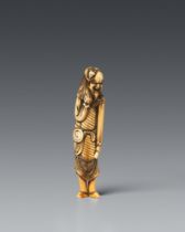 An ivory netsuke of a giant foreigner with a small figure. 18th century