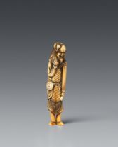 Netsuke eines großen Fremden mit kleinem Chinesen. Elfenbein. 18. Jh.