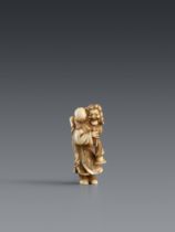 Netsuke eines Holländers mit Knabe. Elfenbein. Um 1800