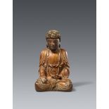 A lacquer and gilded wood figure of Buddha Shakyamuni. 17th century