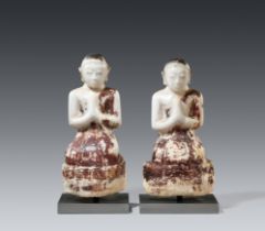 Two Shan alabaster figures of the monk Moggellana. Burma. 19th/20th century