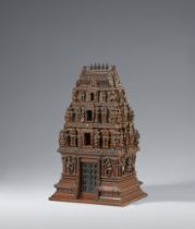 A Tamil Nadu teak wood model of a temple gate (gopuram), Southern India. Late 19th/early 20th centur