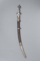 A pattern welded Afghan pulouar with scabbard. 19th century