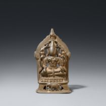 A Gujarati copper alloy altar of Gajalakshmi. 15th/16th century