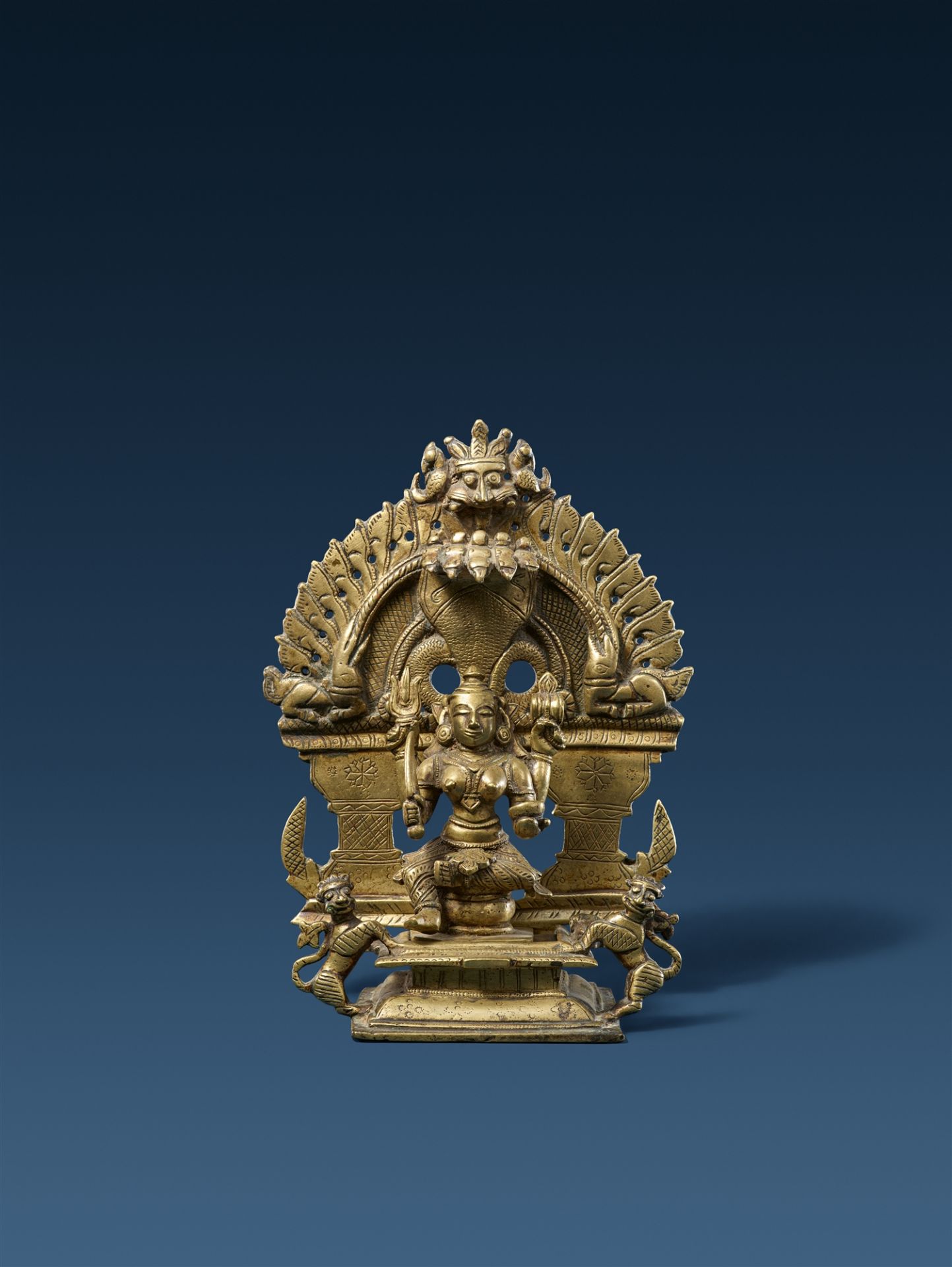 A Maharashtra copper alloy altar of Durga. Central India. Early 19th century