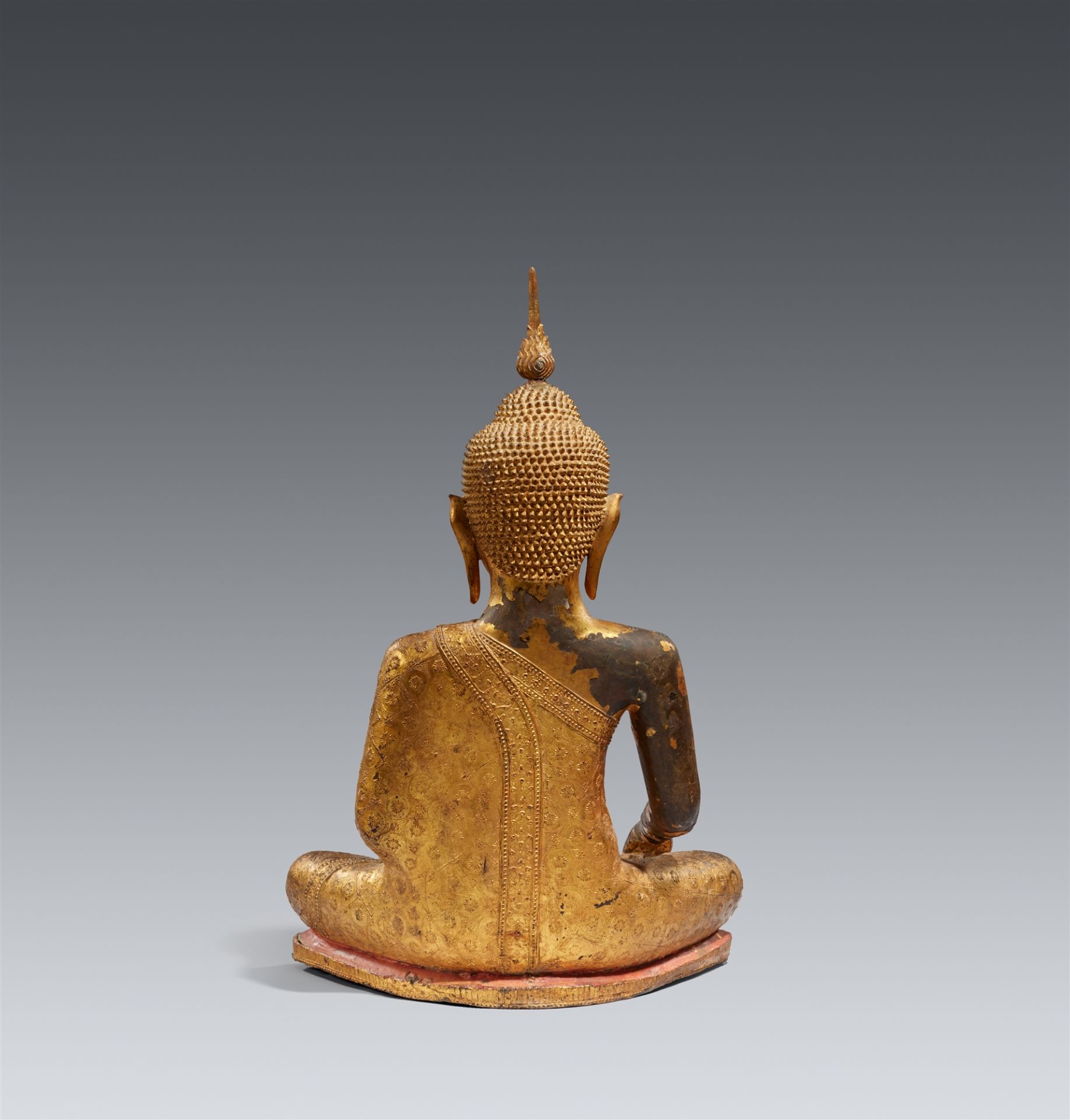 A large Ratanakosin gilded and lacquered bronze figure of Buddha Maravijaya. Thailand. Early 19th ce - Image 2 of 2