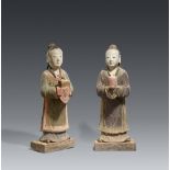 Two young adorants. Stucco (clay and straw), polychromed. Ming dynasty