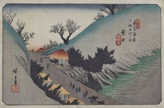 Utagawa Hiroshige, Annaka. Der Kopf eines Samurai-Zuges auf dem Weg nach Annaka