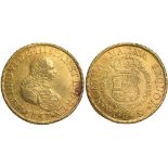 Ferdinand VI (1749-1759) 8 Escudos 1757, NR S, Nuevo Reino (Santa Fe de Bogota) mint