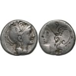 C. Coelius Caldus. Denar, Silver (3.77 g) Rome, 104 BC. Brockage mint error.