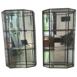 Pair of Brass Glass and Mirrored Wall Cabinets