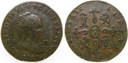 Isabel II (1833-1868), 4 Maravedis 1850 JA, Jubia